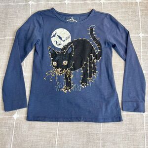 FatFace Long Sleeve Halloween Shirt Black Cat Navy Blue Girls 10/11